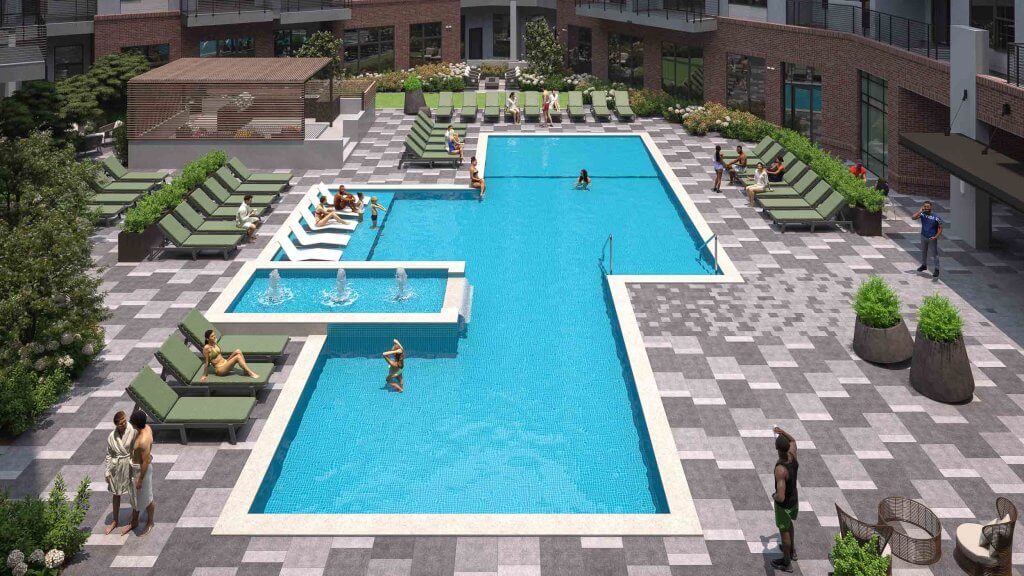 pool area rendering at bartley lofts apartments in huntsville
