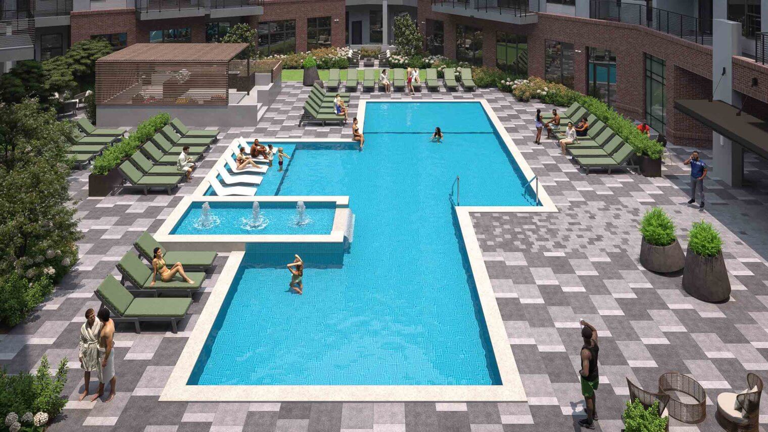 pool area rendering at bartley lofts apartments in huntsville