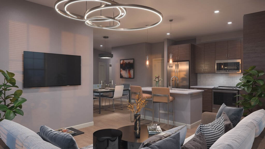 view of the living area at the bartley lofts huntsville apartments