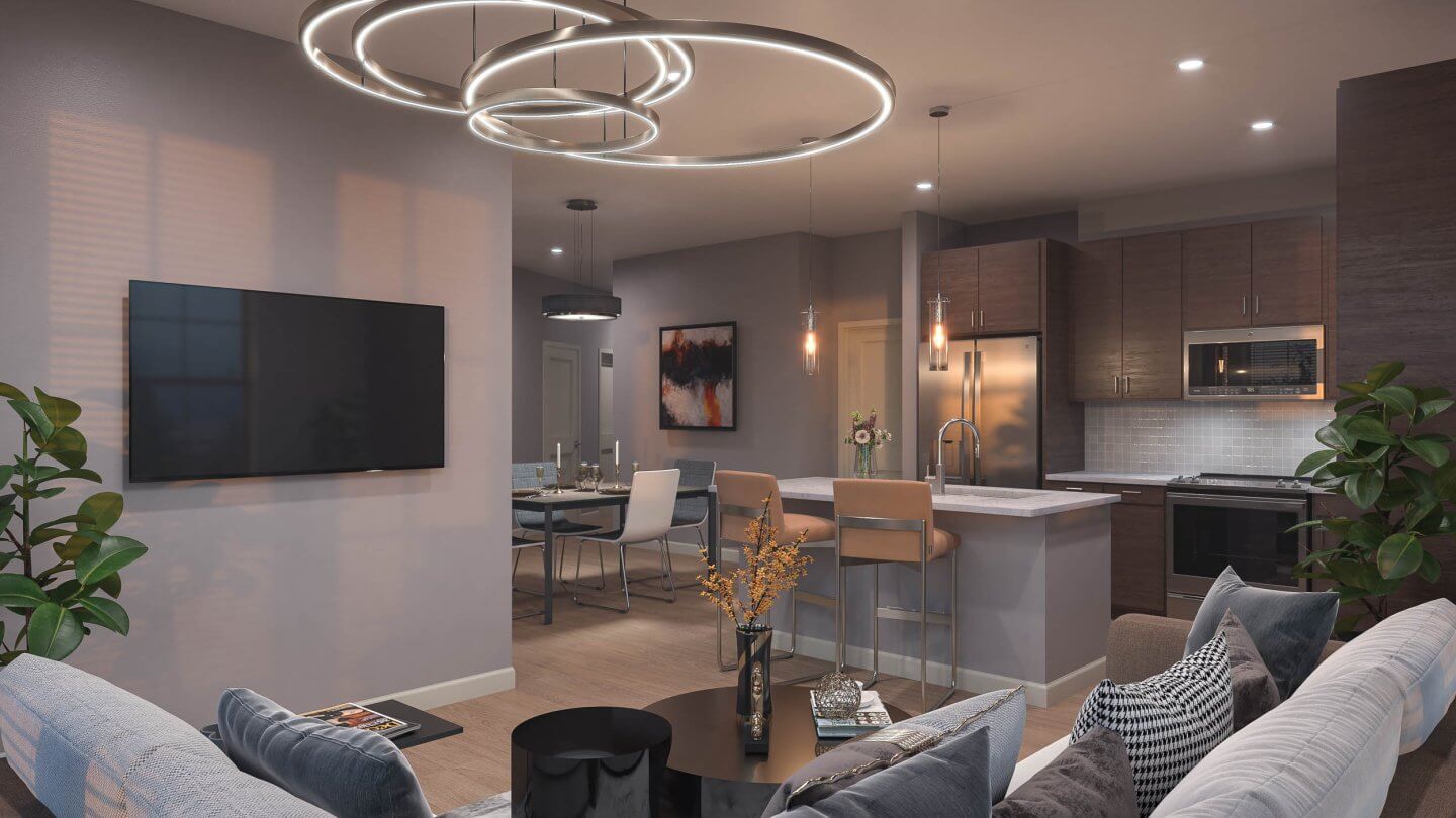 view of the living area at the bartley lofts huntsville apartments