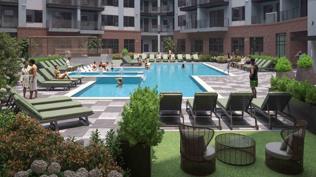 pool rendering at Bartley lofts apartments for rent huntsville al