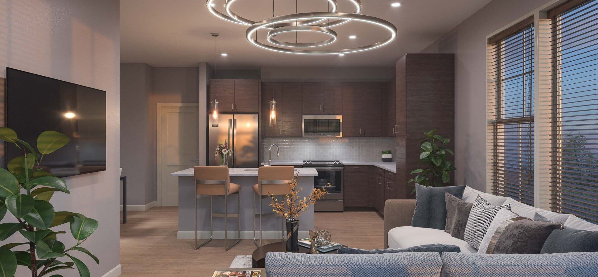 interior living and kitchen area